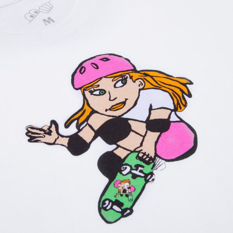 White Men's Last Resort AB Skater Skating on a Skateboard T Shirts | Canada-0146987